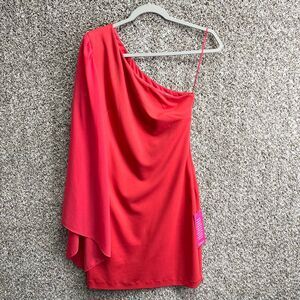 badgley mischka red one shoulder dress Badgley Mischka Draped One-Shoulder Gown (Women)